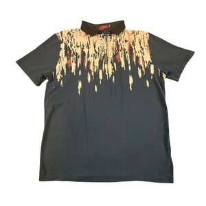 De-Niko Pajero Professional Mens XL Navy Blue Abstract Paint Drip Zip Polo Shirt